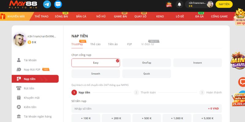 MAY88 nạp tiền nhanh chóng 